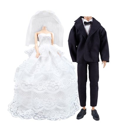 Bryllupskjole til prinsesse, festkjole i hvid blonde med broderi