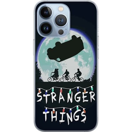 Kompatibel Mobilcover til Apple iPhone 13 Pro Stranger Things plakat med cyklende børn og flyvende bil mod fuldmånen ikonisk scene inspireret af serie