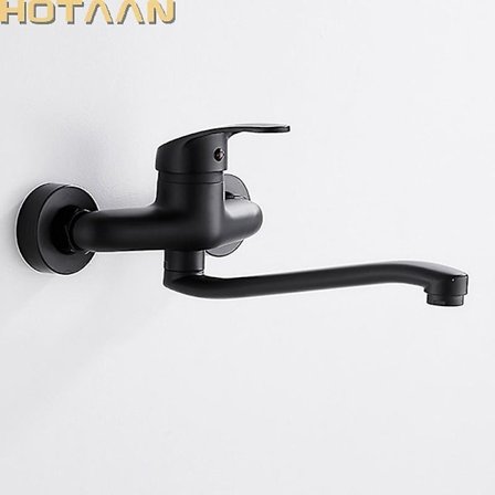 Sorte Messing Krom Vandhaner Til Køkkenvask Køkkenhane Dobbelt Hul Væghængt Køkkenmixer Køkkenarmatur Torneira Cozinha Yt6033