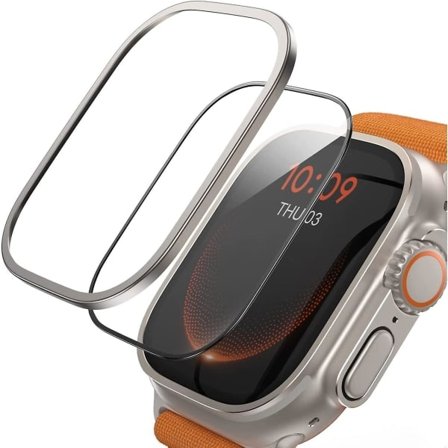 Apple Watch Ultra 49 mm skjermbeskytter, [Titanramme] 2-pakke 9H herdet glasskjermbeskytter med verktøysett for enkel justering, full dekning