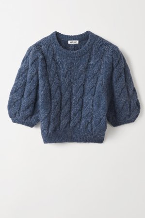 Soft Goat - Puff Arm Top - Women cashmere sweater - XL - Blue Melange