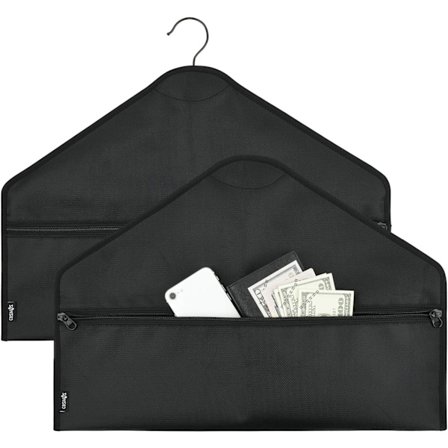 Pakke med 2 kleshenger-distraksjonslommer | Skjult lomme-safe | Kleshenger hemmelig hengeskjerm glidelåspose for å skjule personlige gjenstander på 