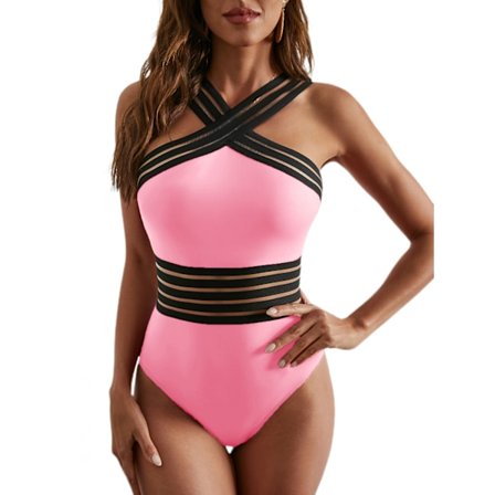 Kvinnors Crisscross One Piece Baddräkt Tummy Control Baddräkt Front Crossover Badkläder ---Rosa(Storlek M)