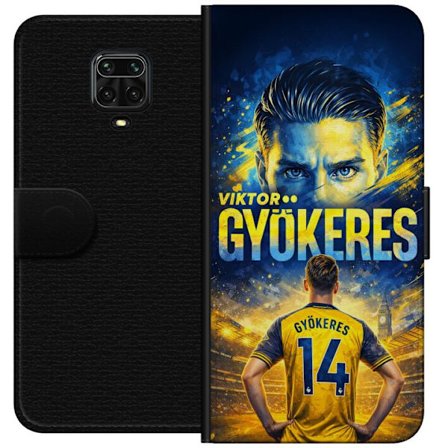 Yhteensopiva Lompakkokotelo Xiaomi Xiaomi Redmi Note 9 Pro Viktor Gyökeres jalkapallojuliste keltaisella ja sinisellä värimaailmalla, dramaattinen