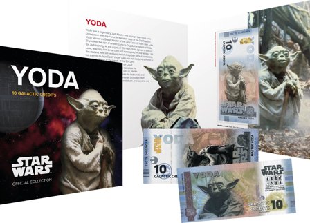 Star Wars - Yoda - Certificeret 10 Galactic Credits souvenir pengeseddel i folder
