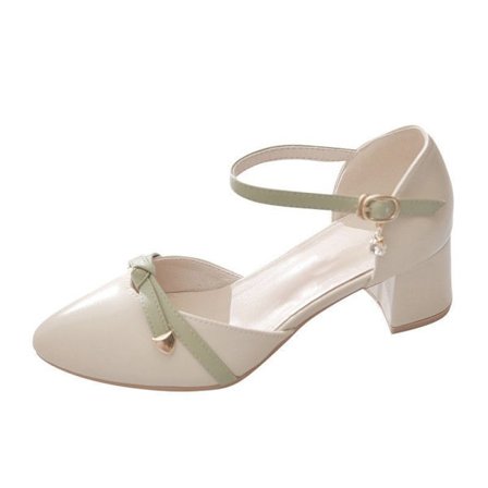 Tykk Hæl Knap Dame Baotou Høje Hæle