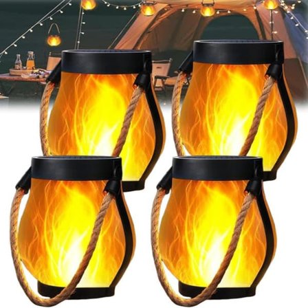 4-pak Halloween Solcelle Flammelygte, Hængende Havelampe, Vandtæt & USB-opladning til Havepynt