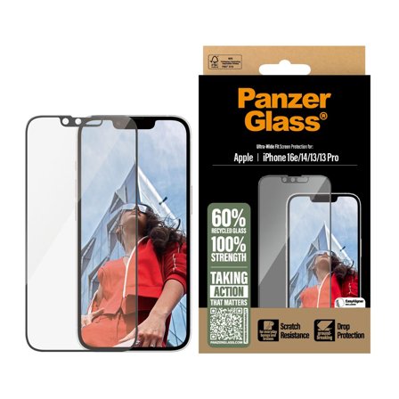 PanzerGlass iPhone 16e/14/13/13 Pro Skjermbeskytter Ultra-Wide Fit w. Aligner