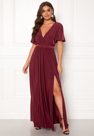 Goddiva Flutter Sleeve Maxi Dress Berry Klær