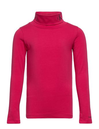 Monogram Ls Roll Neck Top T-shirts Long-sleeved T-shirts Rød Calvin Klein