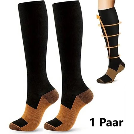 Kobber Kompresjonsstrømper I Kompresjonssokker I Støttestrømper I Sportssokker II Flysokker I Størrelse S/M (36-40) I Svart