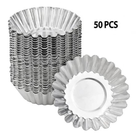 Små tærteforme - Chrysanthemum Cups kompatible bageovne (50 stk.) - Genanvendelige aluminiums budding skorpeforme