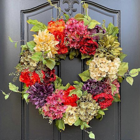 Dørkranser til inngangsdøren for sommeren, fargerik helårskrans - Imitert peonkrans til dør eller veggdekorasjon