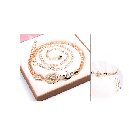 2 stk. Guld taljekæde ny diamant besat metalbælte pels dec