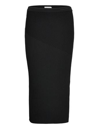 Iconic Rib Midi Skirt Knælang Nederdel Sort Calvin Klein