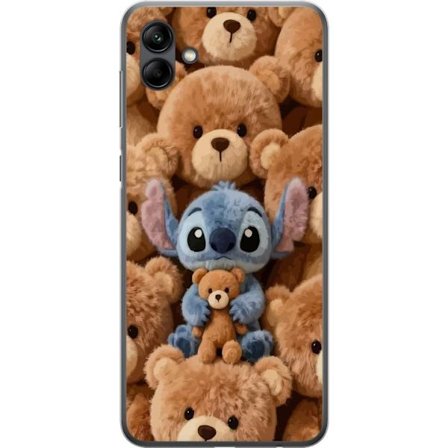 Kompatibelt Mobildeksel til Samsung Galaxy A05 Stitch omgitt av brune teddybjørner med en liten teddybjørn i fanget i en søt og koselig kawaii-design