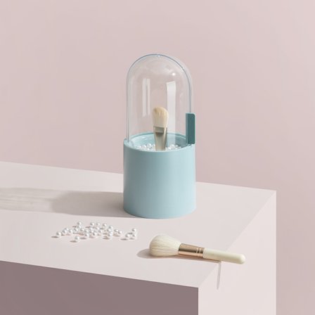 (Blå) Makeupborsthållare med lock Makeupborste Förvaringslåda med genomskinligt svänglock Pärlstoftät Displayställ Sovrum Toalettbord Badrumsskåp Sin