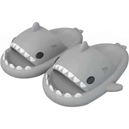 AVEKI Unisex Shark Slides Non-Slip Novelty Open Toe Sandals Fashionable Cute Beach Slippers Indoor & Outdoor, Light Grey, Size: 42/43