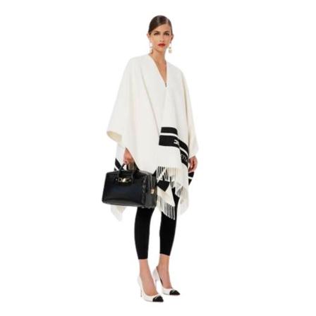 Elisabetta Franchi Capes Hvid, Dame Poncho, Størrelse: ONE Size