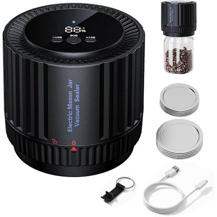 for Mason Jar Vakuumforsegler, YDI Elektrisk Mason Jar Forseglingssett med 10 Lokk, Kompatibel med Vanlige og Brede Mason Krukker
