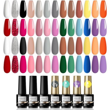 26 Färger Gel Nagellack Set, Vit Svart Nude Brun Röd Rosa Lila Glitter Silver Färg, 7ml Gel Manikyr Kit 30pcs