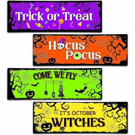 4 delar Halloween-dekor Barnrum Väggdekor träskylt, 11,8x3,9