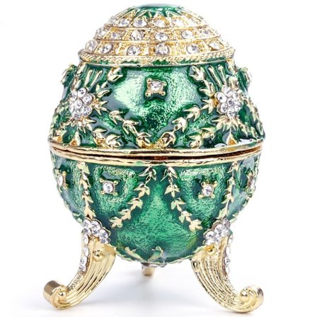 En (grøn, ca. 8,4*6 cm) guldbelagt kunstig diamant påskeæg håndmalet emaljeret Faberge æg smykkeskrin til halskæde armbånd pynt hjem