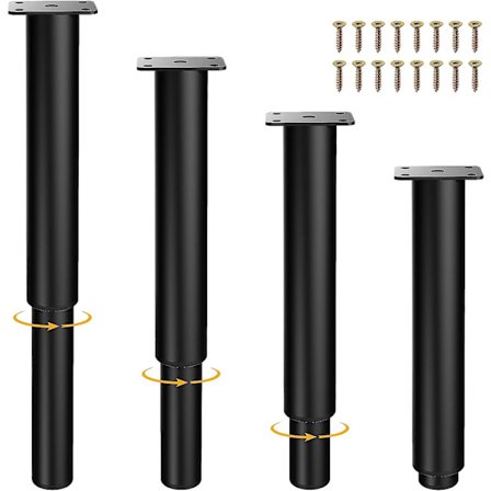 (4 st) 10~17 tum justerbara möbelben i metall, justerbar höjd ersättningsstödben för byrå/soffa/säng/stol/tv-bänk/kaffebord/nattduksbord