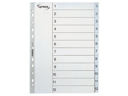 LYRECO Plastregister A4 PP-plast 1-12 grå med svart text - Lyreco - Kontorsmaterial - Pärmar och register - Plastregister - Tryckta