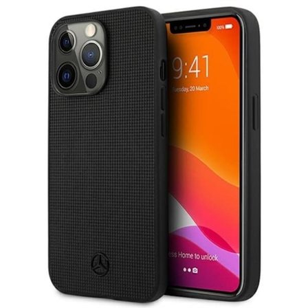Mercedes iPhone 13 Pro Skal Läder Meshed Metal Logo - Svart