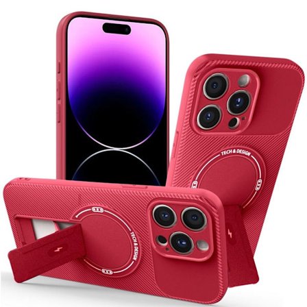 iPhone 14 Pro Case Stand Carbon Fiber Texture - Red