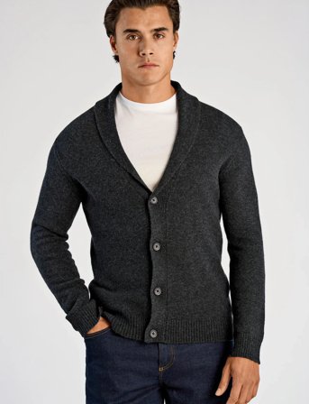 Lindbergh Lambswool Shawlcollar Cardigan - Grey - XXL