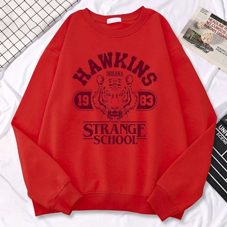 Casual Street Damegenser Sweatshirt Hawkins High School Indiana 1983 Trykte hettegensere Løse Crewneck Pullovere Varme fleeceklær