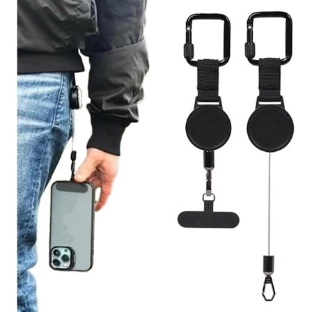 Tostegs uttrekkbar tyverisikringstelefon lanyard, telefonstropp med uttrekkbar ståltråd, universell spenne, smarttelefon sikkerhets lanyard.