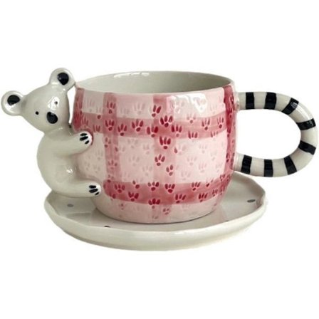 Keramisk kaffemugg, Söt Koala Märkesmugg med fat, 260ML Frukost Havregrynsmugg Kreativ Temugg Vattenmugg