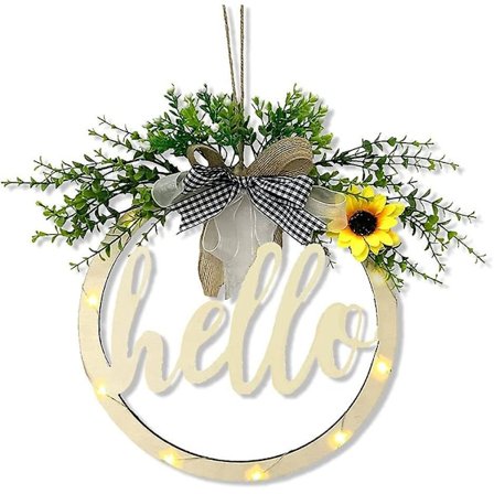 Velkommen-skilt, Rustikk Trevelkommen-Dørkrans Med Led-Lyslenke, 30cm Velkommen-Skilt For Veranda-Dekorasjon