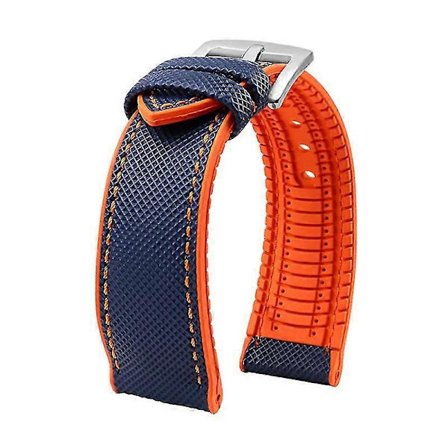 Gummiband för dykarklocka med segelduk 20MM för IWC Pilot's Watch Mark Blå-Orange