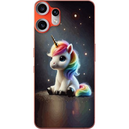 Kompatibelt Mobilskal till Nothing Nothing CMF Phone 2 Pro Sittande enhörning med regnbågsman i mjukt ljus, stjärnor i bakgrunden och sagolik käns