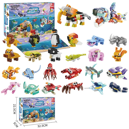 Jul Advent Kalender Byggeklodser Kasse Dyr Insekter Gør-det-selv Bygning Klodser Model Nedtælling Kalender Julegave Legetøj