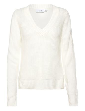 Vilou V-Neck L/S Knit Top/Vol White Vila