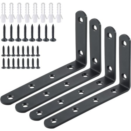 Seinään kiinnitettävät metallihyllynkannattimet, prässätyt kannattimet, kulmakannatin riippuhyllyille, 125 mm x 75 mm, musta viimeistely, 4 kpl