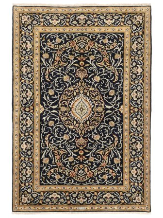 Hand Knotted Keshan Fine Rug 135X201 Wool Black/Brown Small