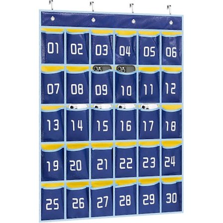 Klasserom Mobiltelefon Kalkulator Holder Nummerert 30 Lommer Oversikt Hengende Vegg Dør Oppbevaringsorganisator (Blå) Blå