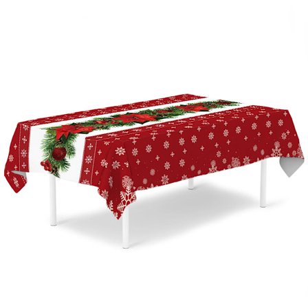 Mub- Christmas Tablecloths Santa Claus Snowflake red flower Tablecover Stain-Resistant tablerunner for Christmas table decorations