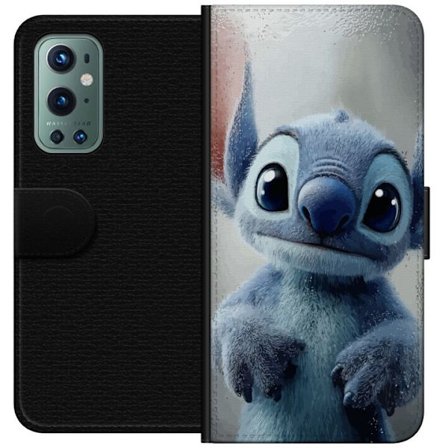 Kompatibel Tegnebogsetui til OnePlus OnePlus 9 Pro Nysgerrig blå fantasy væsen mod glas med store udtryksfulde øjne sødt nærbilledmotiv med blød