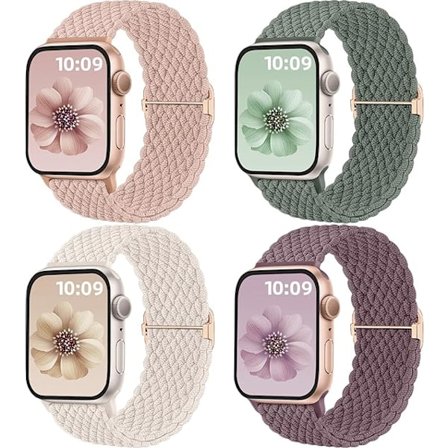 4-pak Solo Loop Flettede Remme Kompatibel med Apple Watch Bands 44mm 45mm 46mm 49mm Kvinder Mænd Elastisk Rem Sportbånd