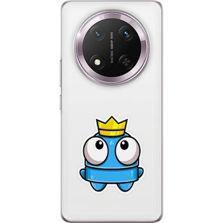 Yhteensopiva Puhelinkuori Honor Honor Magic7 Lite Sininen piirros hahmo kruunulla ja suurilla silmillä leikkisässä kuninkaallisessa tyylissä