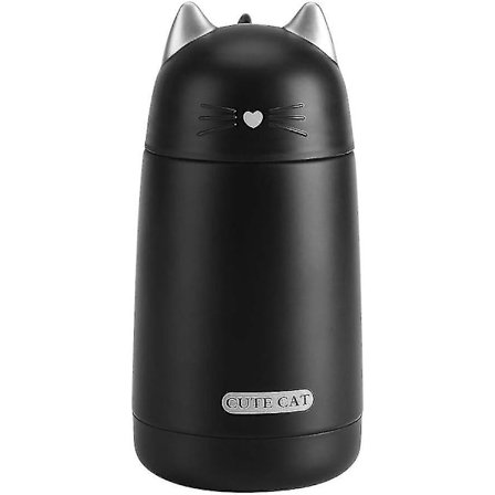 330 ml Termosmugg Kattformad Flask Vatten Kaffe Drycker Varm Kopp Rostfritt Stål Resa Sport Svart