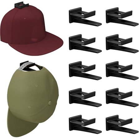 Selvklæbende kasket holder, 10 stk. kasket holder dobbeltkrog, vægmonteret hat hylde uden boring til alle slags hatte, hovedtelefoner, tørklæder{SL}