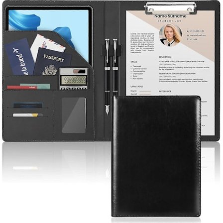 Kokouskansio A4 Liiketoiminta-asiakirjakansio leikepöydällä, asiakirjatasku, korttipidike, toimistotyötasku (musta)